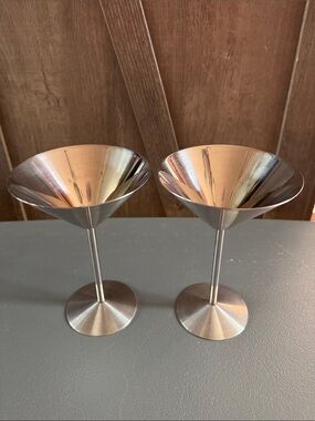 Brushed Stainless Steel Martini Glasses - Set of 2, 7 inches tall